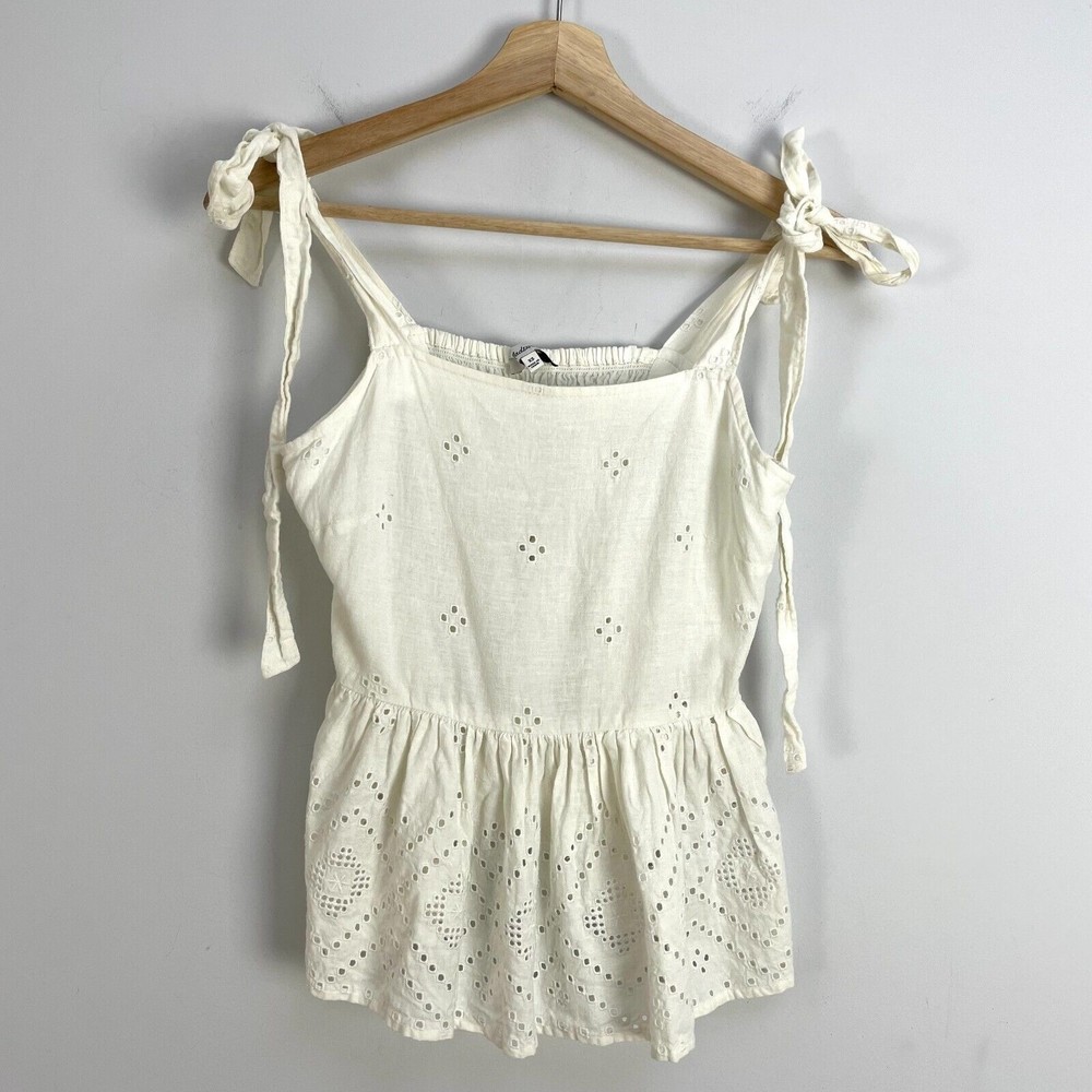 Madewell Womens Size XS White Eyelet Tank Top Linen Blend Sleeveless Shirt